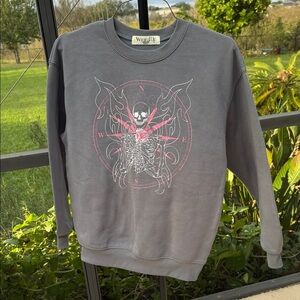 Wound Up Charcoal and Magenta moonlight Skeleton Crewneck Sweat shirt